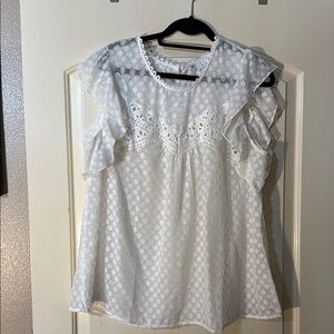 NWT Daniel Rainn White Sleeveless Ruffled Lace Blouse XXL